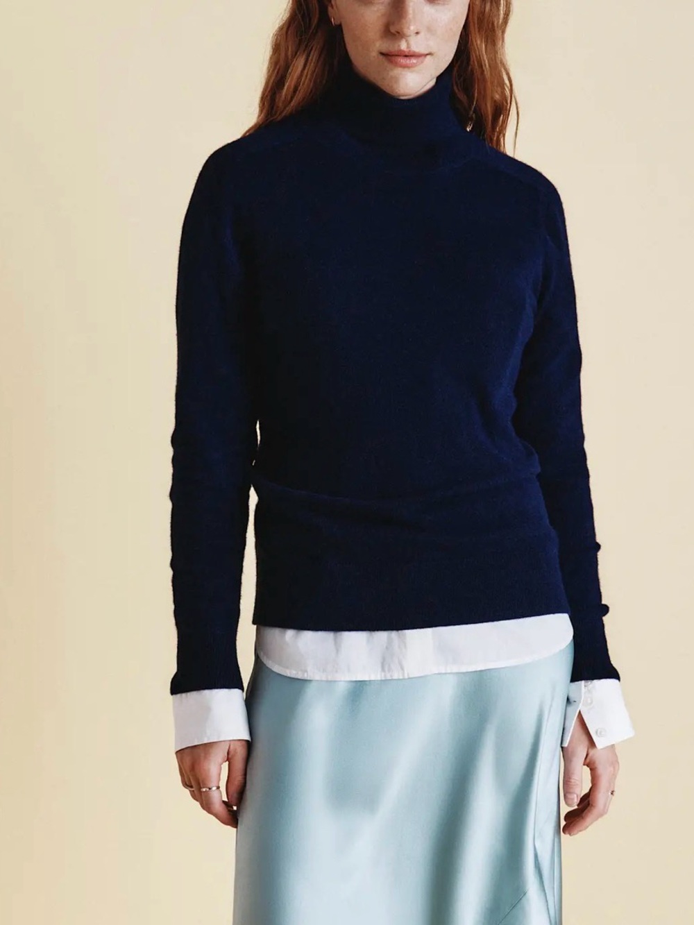 Quince Women's Navy 100% cashmere Turtleneck Sweater LARGE
